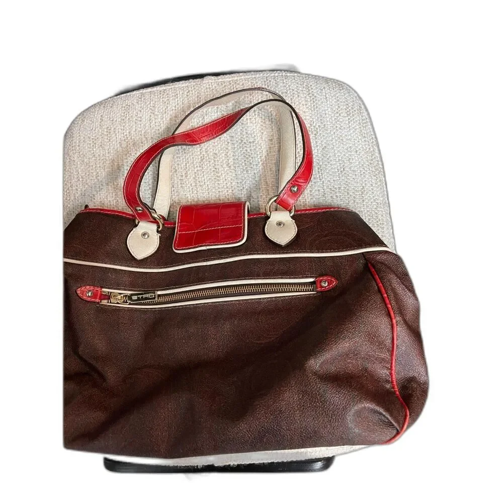 ETRO brown-and-red-cream top-handle bag  Crocodile Vintage Paisley